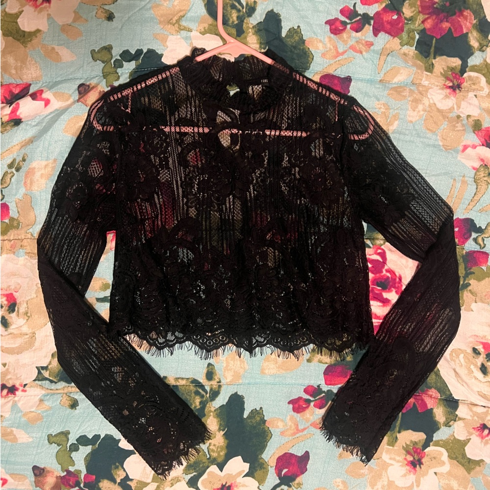 Black Lace Long Sleeve Top